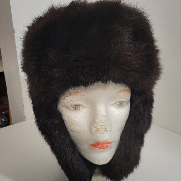 Authentic Usanka Russian Black Mink Fur Hat Small